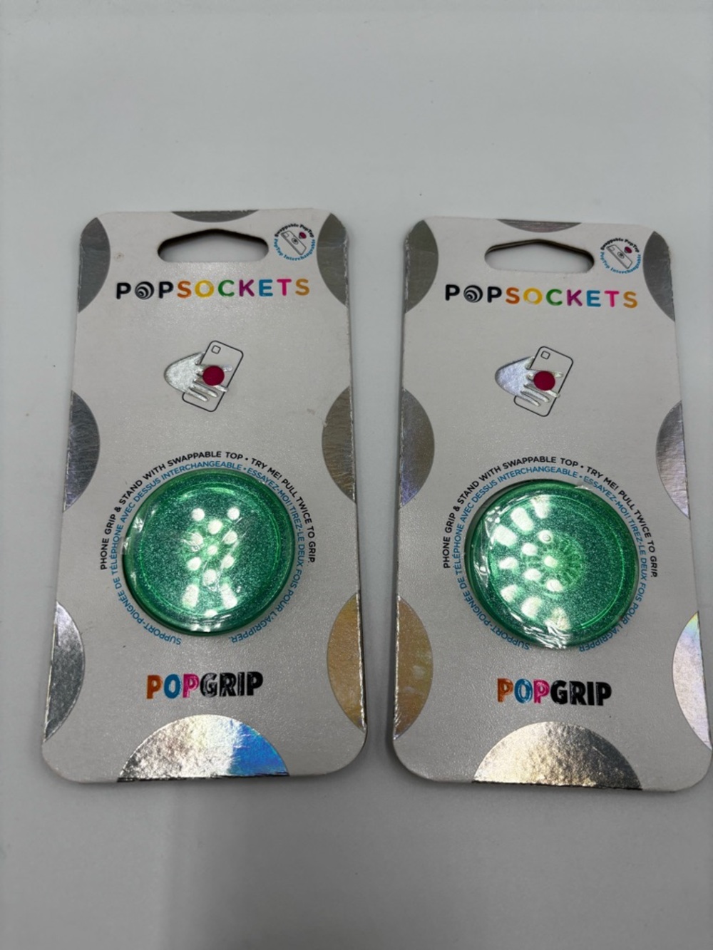 (2) PopSockets PopGrip Metallic Green Phone Grip